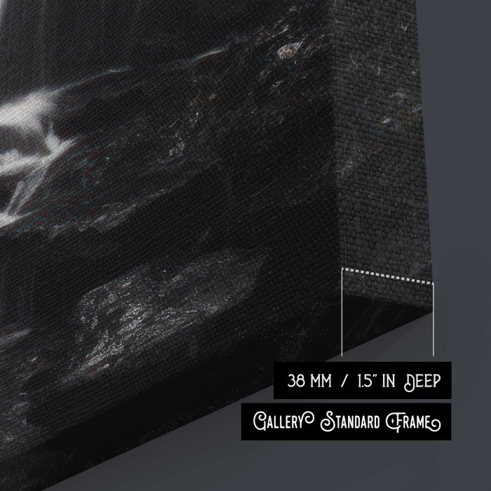 Forest Waterfall in Monochrome canvas print, canvas surface and edge detail