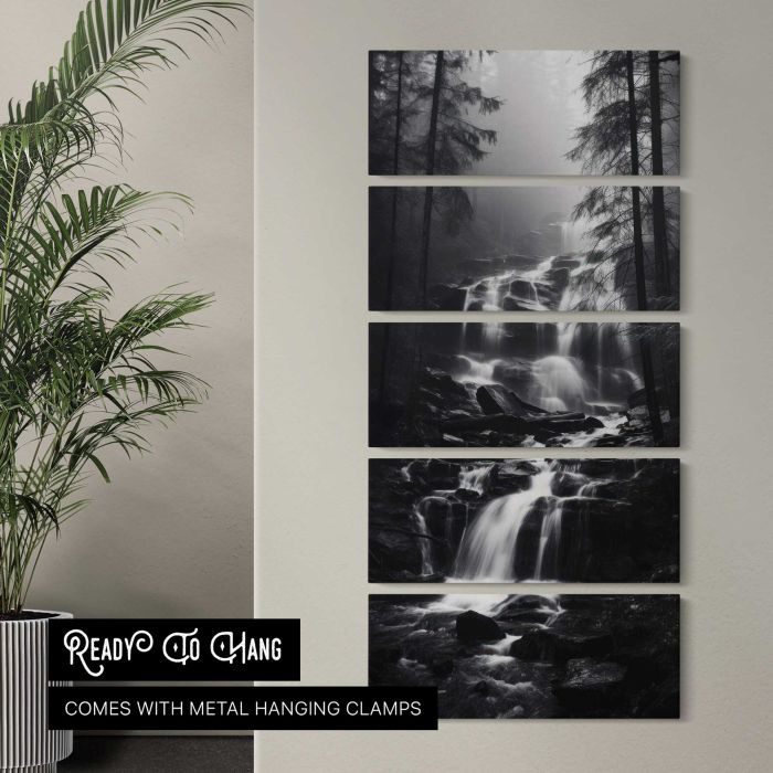 Forest Waterfall in Monochrome canvas print, interior display view