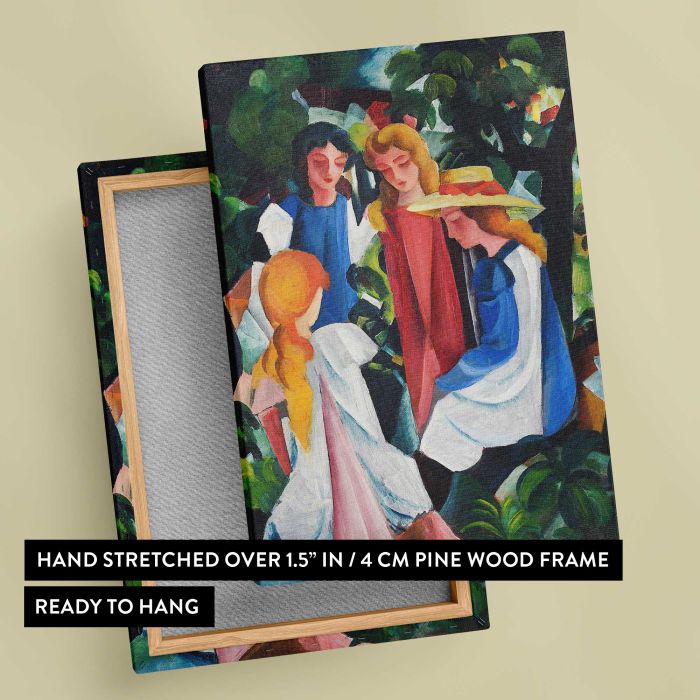 Four Girls (1912–1914) by August Macke canvas print, canvas reverse and frame view