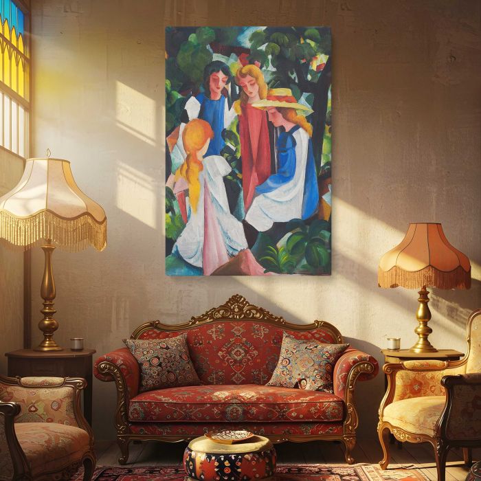 Four Girls (1912–1914) by August Macke canvas print, interior display view