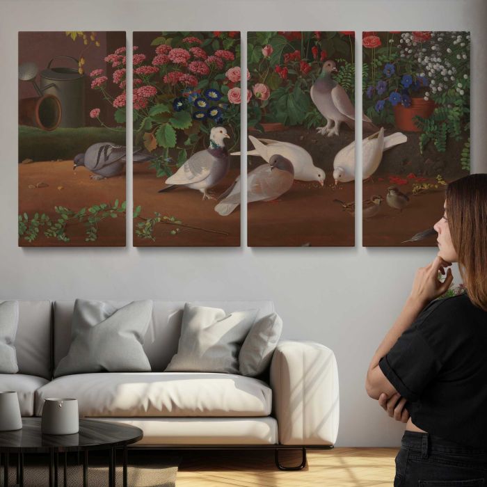 From the garden: flowers and birds, 1853 - 1854, by Ferdinand von Wright canvas print, interior display view