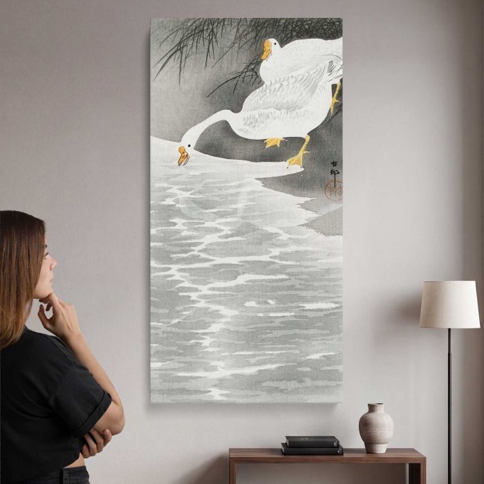 Geese on the Shore by Ohara Koson canvas print, interior display view