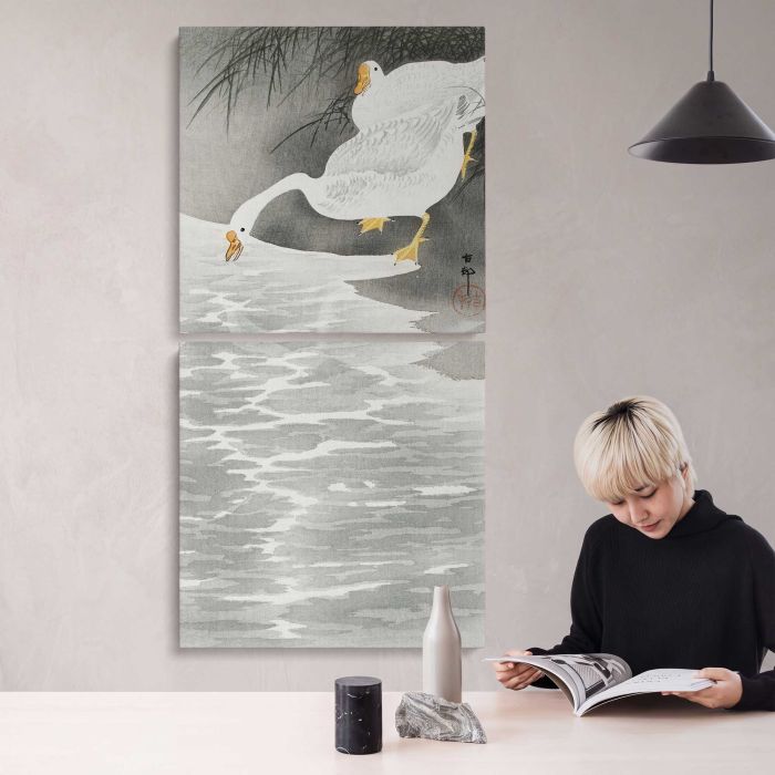 Geese on the Shore by Ohara Koson canvas print, interior display view