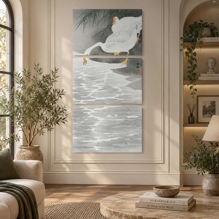 Geese on the Shore by Ohara Koson canvas print, interior display view