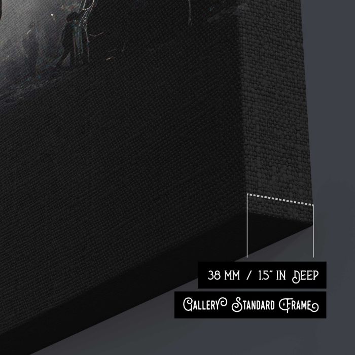 Giant Creature Attacking the City canvas print, canvas surface and edge detail