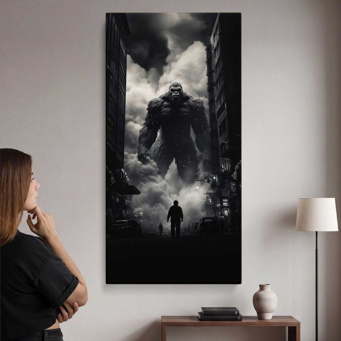 Giant Creature Attacking the City canvas print, interior display view