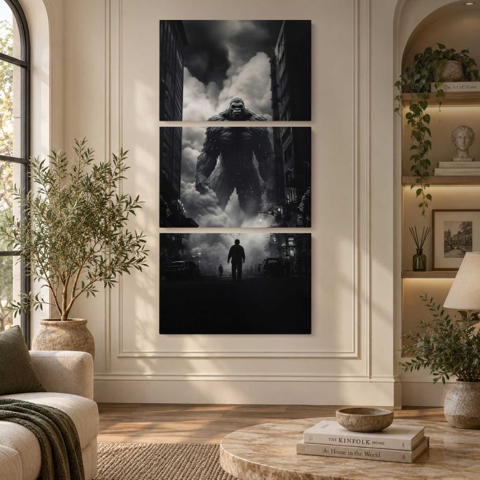 Giant Creature Attacking the City canvas print, interior display view