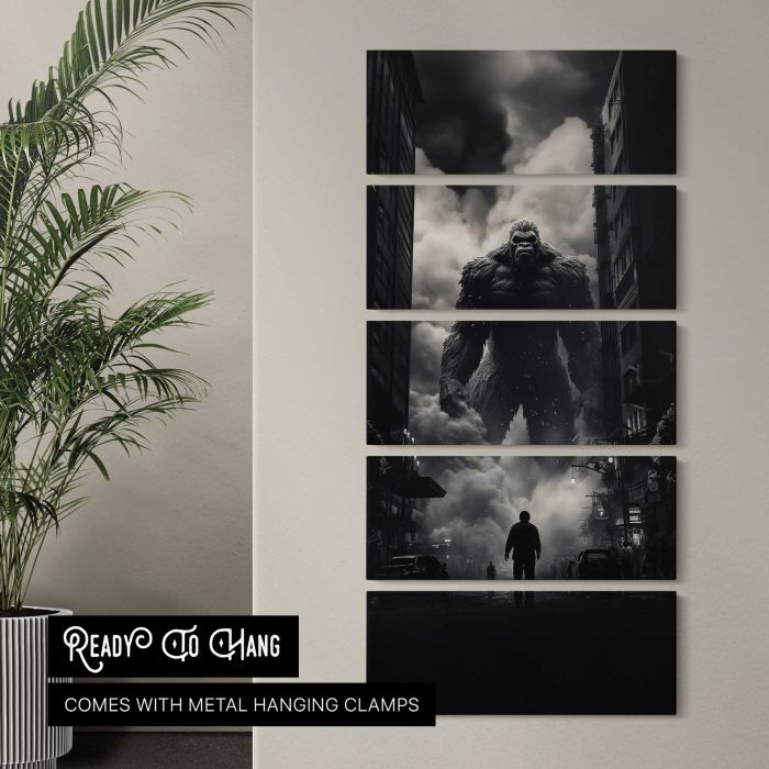 Giant Creature Attacking the City canvas print, interior display view