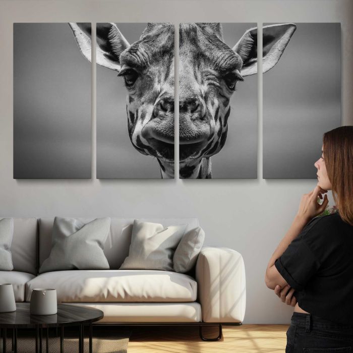 Giraffe in Monotone canvas print, interior display view