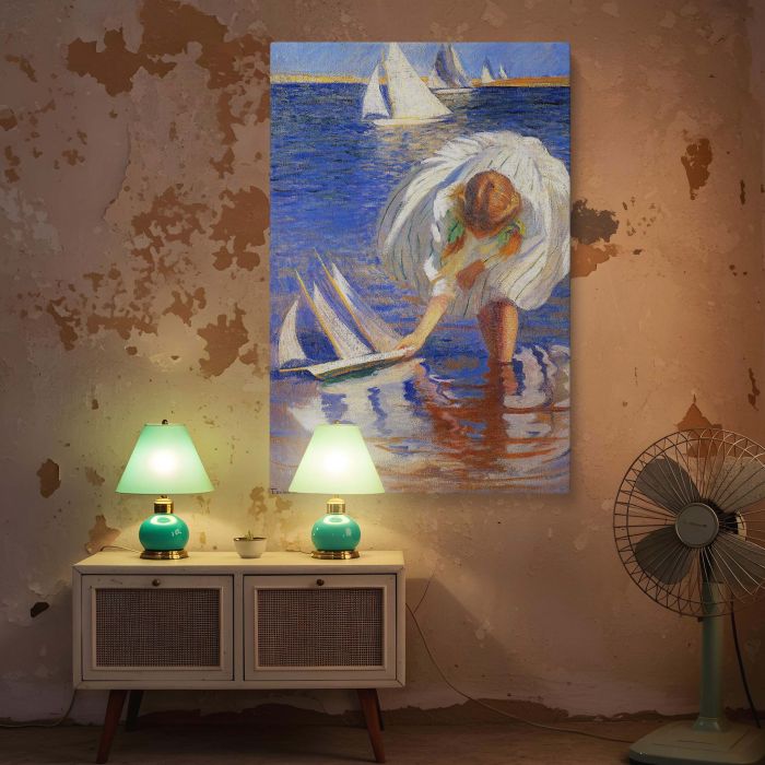 Girl with Sailboat by Edmund Tarbell - Bright Water and Summer Dress canvas wall art - Image 5