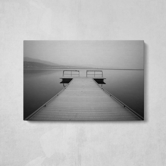 Grey Dock at a Quiet Lake canvas print, front canvas view