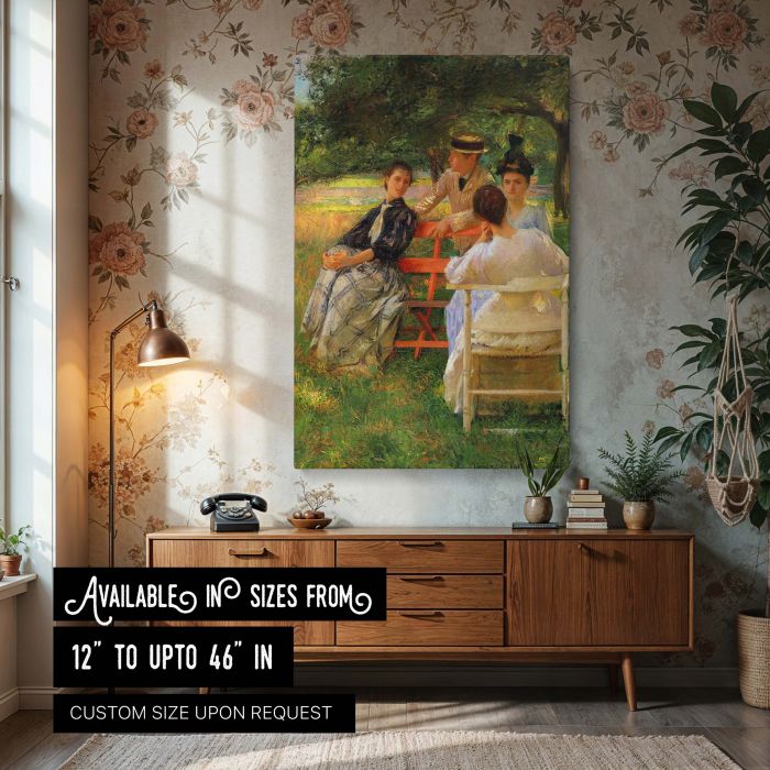 Group in Orchard by Edmund Charles Tarbell - Impressionist Scene with Trees canvas wall art
