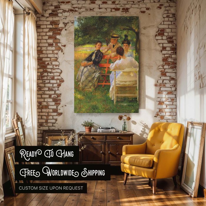 Group in Orchard by Edmund Charles Tarbell - Impressionist Scene with Trees canvas wall art - Image 3