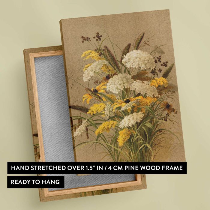 Hemlock, ox-eye grasses and golden rod by Ellen Thayer Fisher canvas print, canvas reverse and frame view