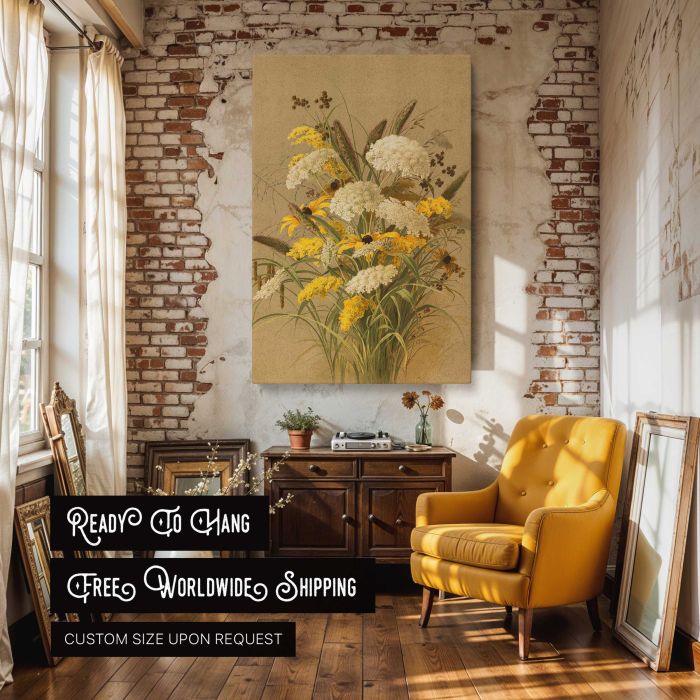 Hemlock, ox-eye grasses and golden rod by Ellen Thayer Fisher canvas print, interior display view
