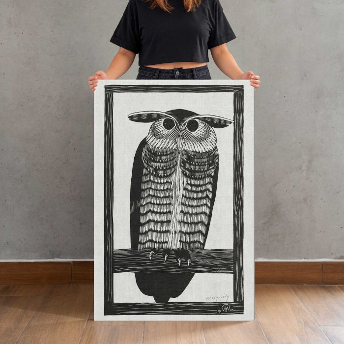 Horned owl (Hoornuil) (1915) by Samuel Jessurun de Mesquita canvas print, canvas shown with a person for scale