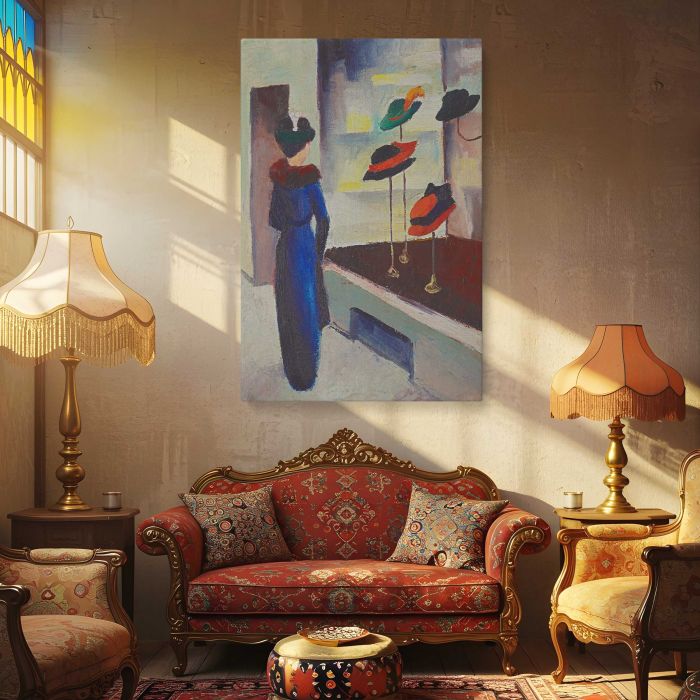 Hutladen (1913) by August Macke canvas print, interior display view