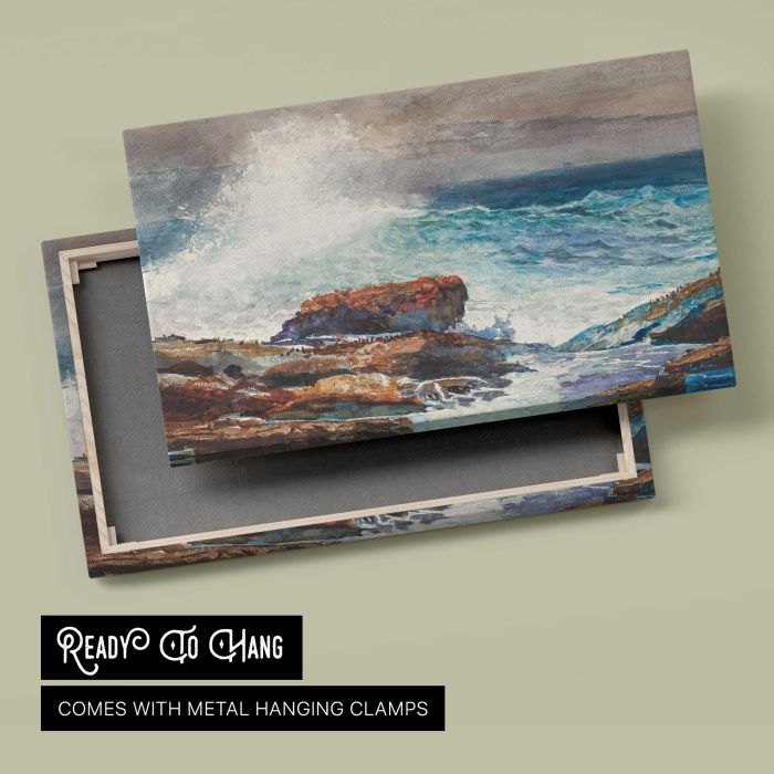 Incoming Tide, Scarboro, Maine (1883) by Winslow Homer canvas print, canvas reverse and frame view