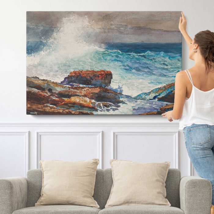 Incoming Tide, Scarboro, Maine (1883) by Winslow Homer canvas print, canvas shown with a person for scale