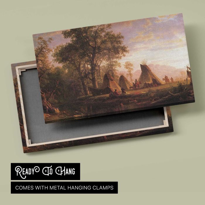 Indian Encampment Late Afternoon by Albert Bierstadt - canvas rear frame and hanging hardware