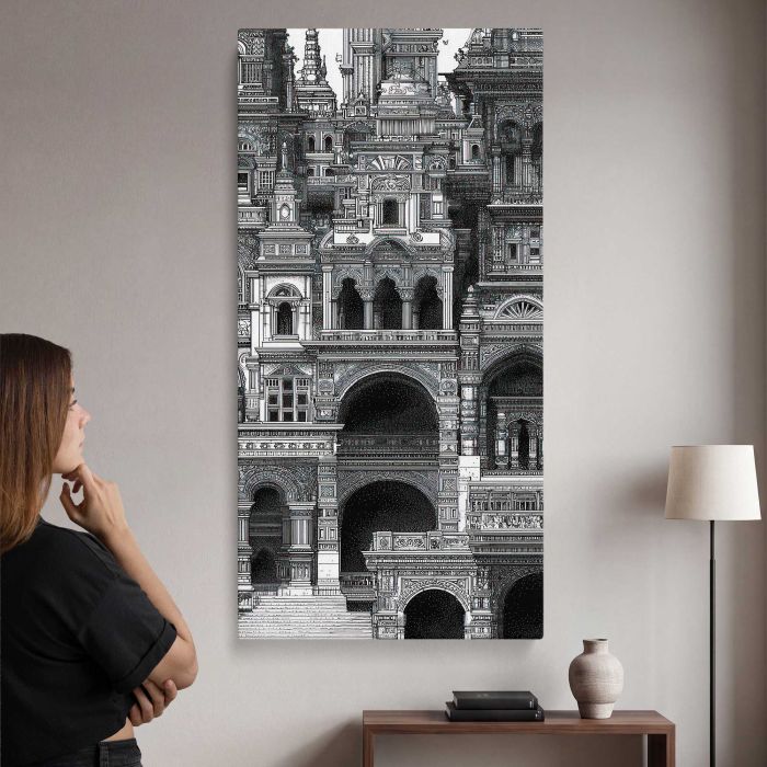 Intricate architectural fantasy canvas print, interior display view