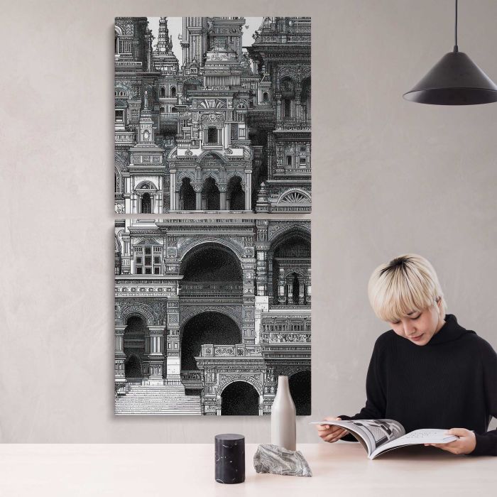 Intricate architectural fantasy canvas print, interior display view