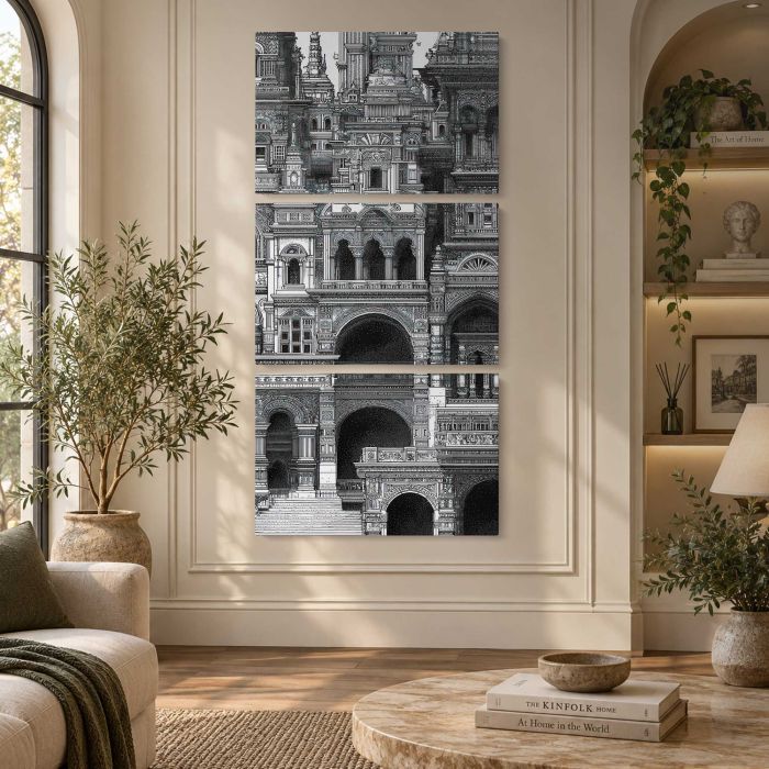 Intricate architectural fantasy canvas print, interior display view