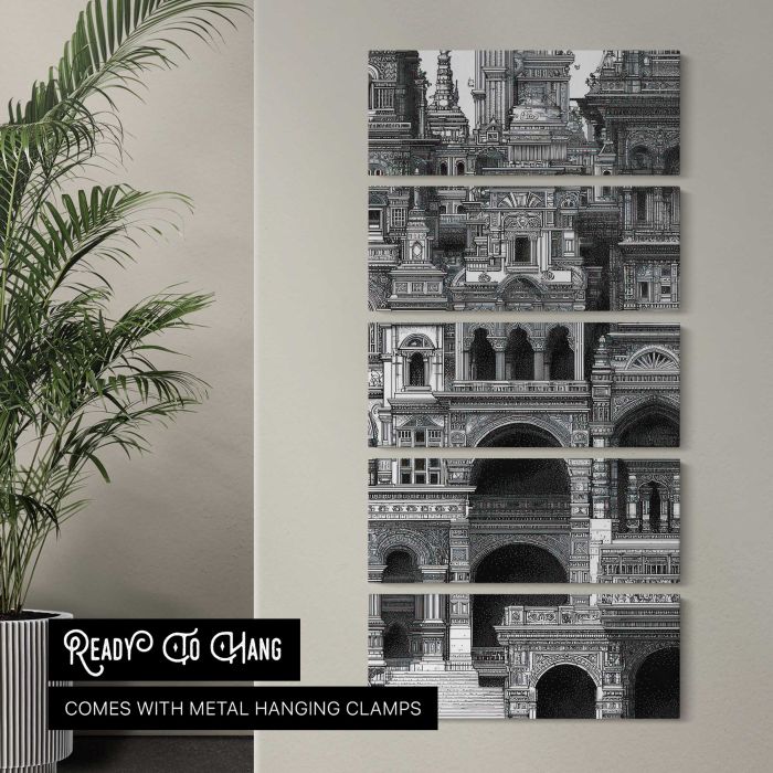 Intricate architectural fantasy canvas print, interior display view