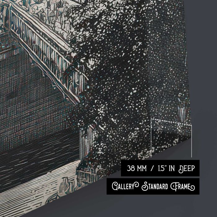 Intricate urban bridge canvas print, canvas surface and edge detail