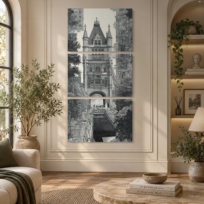 Intricate urban bridge canvas print, interior display view