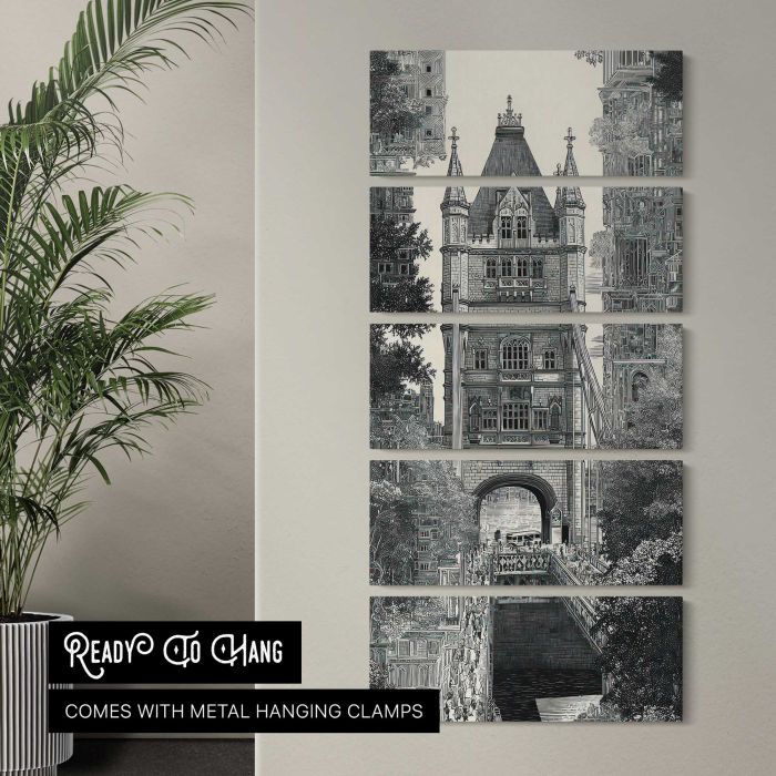 Intricate urban bridge canvas print, interior display view