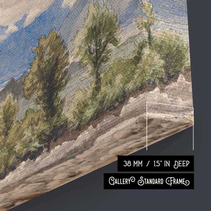 Italian mountain landscape in cloudy weather by P. C. Skovgaard canvas print, canvas surface and edge detail