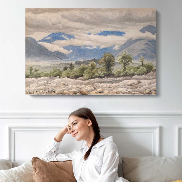 Italian mountain landscape in cloudy weather by P. C. Skovgaard canvas print, interior display view