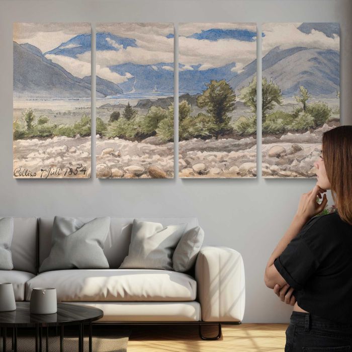 Italian mountain landscape in cloudy weather by P. C. Skovgaard canvas print, interior display view