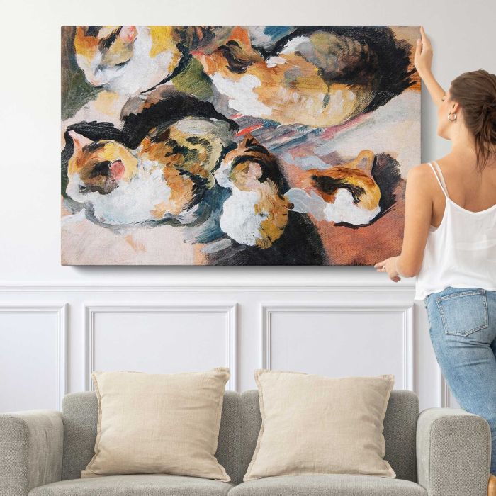 Katzenstudien — Study of a Cat (1909) by August Macke canvas print, canvas shown with a person for scale