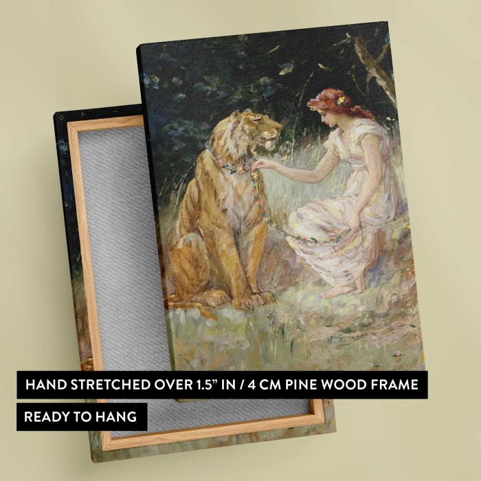 Lady and the Tiger (1900) by Frederick Stuart Church canvas print, canvas reverse and frame view