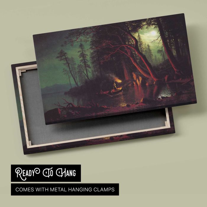 Lake Tahoe Spearing Fish by Albert Bierstadt - canvas rear frame and hanging hardware