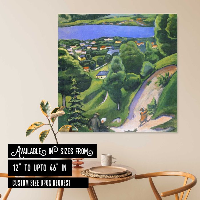 Landscape on the Tegernsee with a reading man (1910) by August Macke canvas print, interior display view