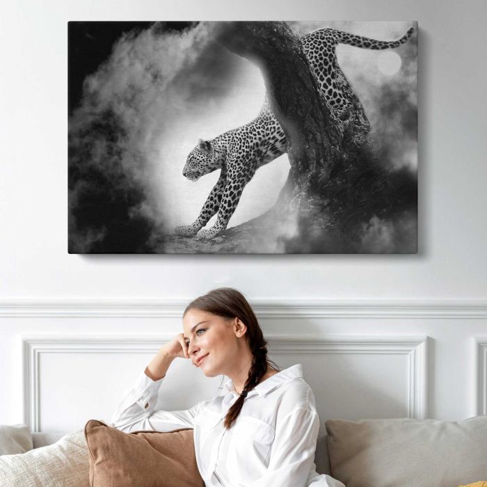 Leopard in Black and White canvas print, interior display view
