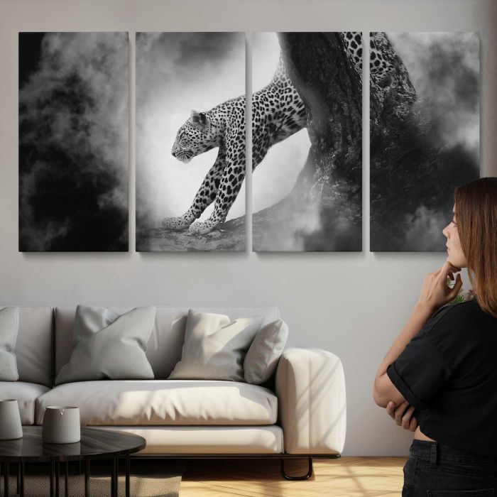 Leopard in Black and White canvas print, interior display view