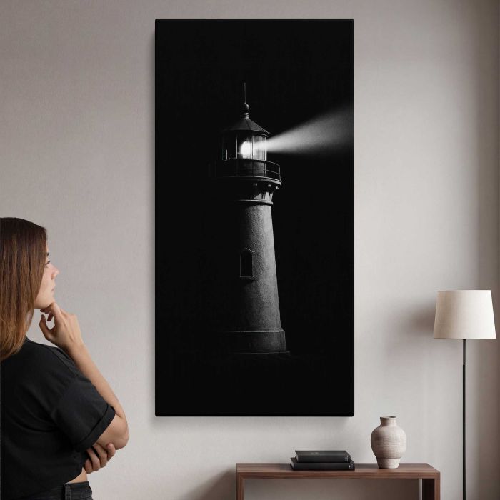Lighthouse guiding through darkness canvas print, interior display view