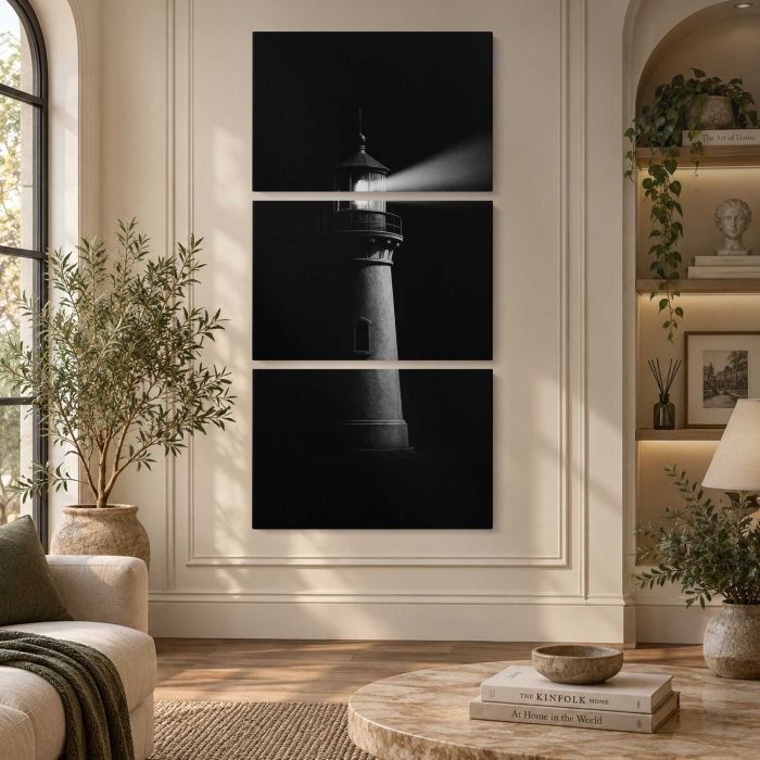 Lighthouse guiding through darkness canvas print, interior display view