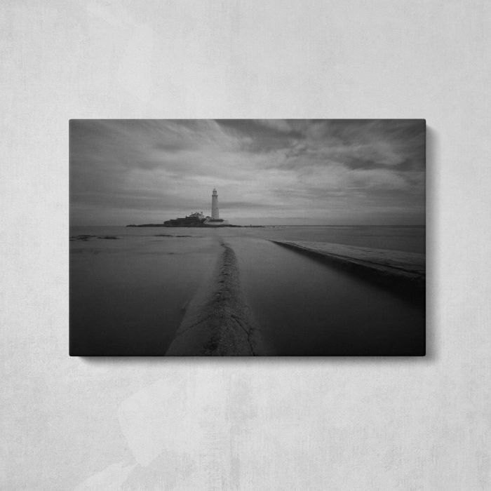 Lighthouse in black and white canvas print, front canvas view