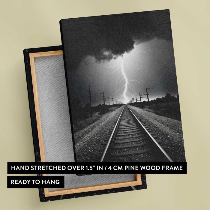 Lightning and Rainbow Thunderstorm canvas print, canvas reverse and frame view