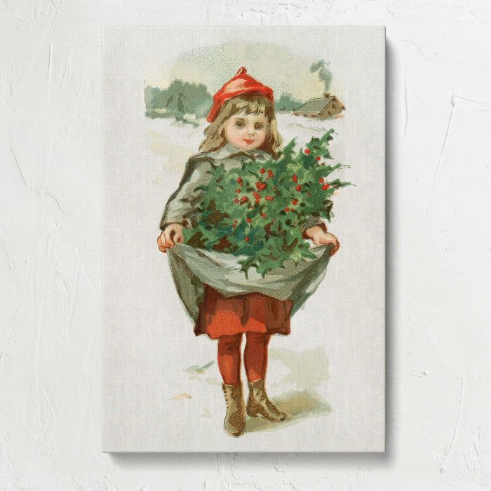 Little girl with holly (1861–1897), by L. Prang & Co canvas print, front canvas view