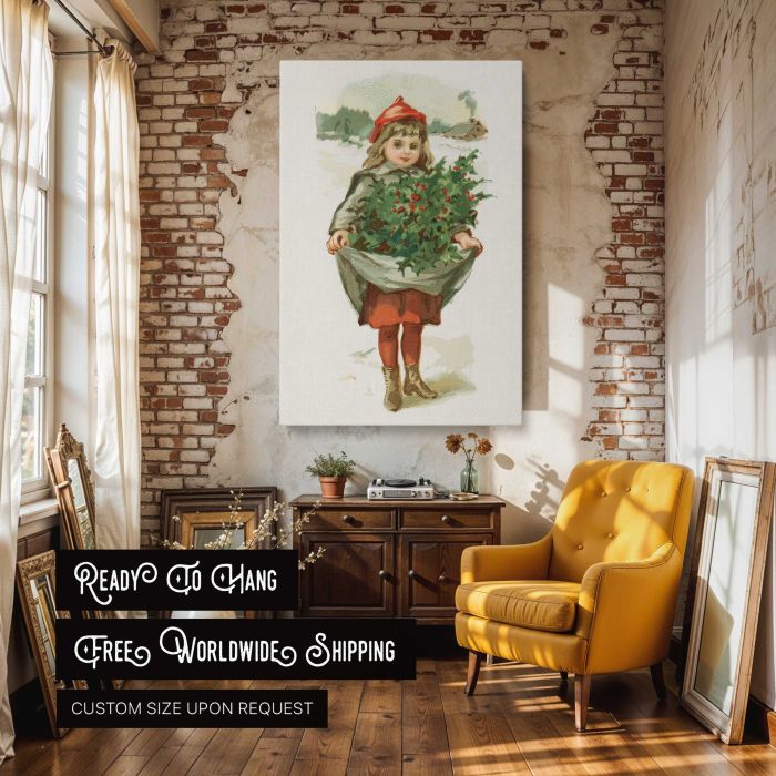 Little girl with holly (1861–1897), by L. Prang & Co canvas print, interior display view