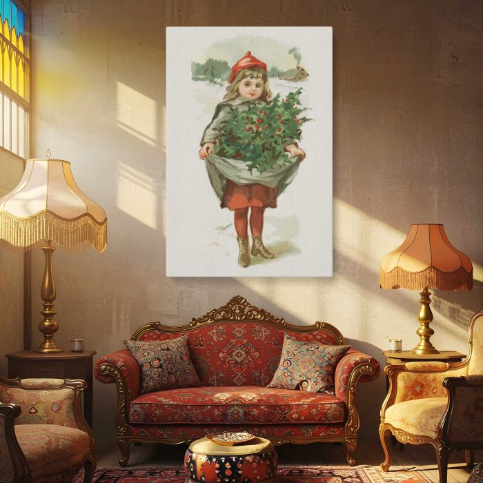Little girl with holly (1861–1897), by L. Prang & Co canvas print, interior display view