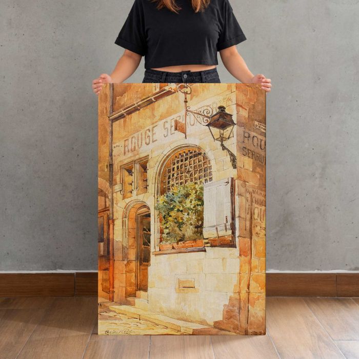 Locksmith's Shop by Sir Aston Webb canvas print, canvas shown with a person for scale