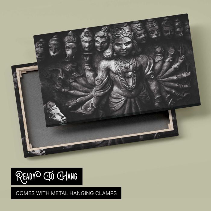 Lord Vishnu, Hindu religion sculptures canvas print, canvas reverse and frame view