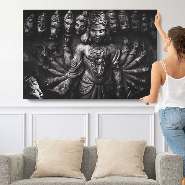 Lord Vishnu, Hindu religion sculptures canvas print, canvas shown with a person for scale